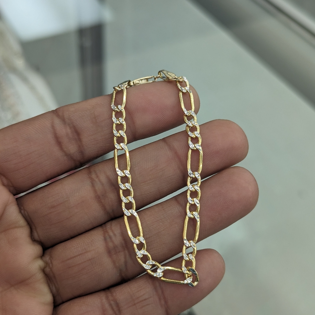 10kt Real Gold Figaro Diamond Cut Bracelet 5mm 7 Inch